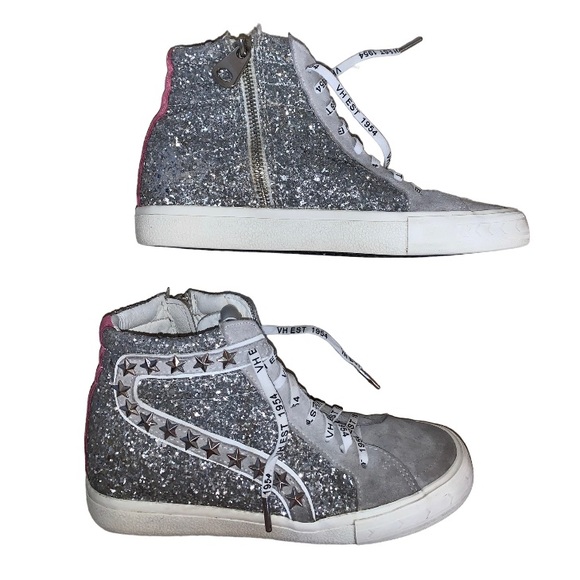 Vintage Havana Edith hi top silver glitter sneakers women’s shoes size 8 - Picture 6 of 13